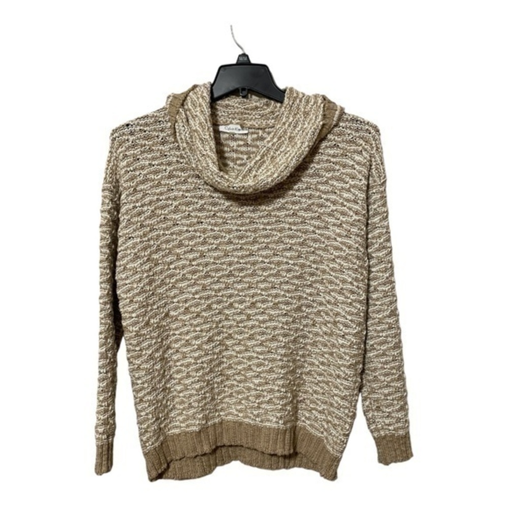Calvin Klein Womens Sweater Beige Cowlneck Long Sleeve Knit Size Large